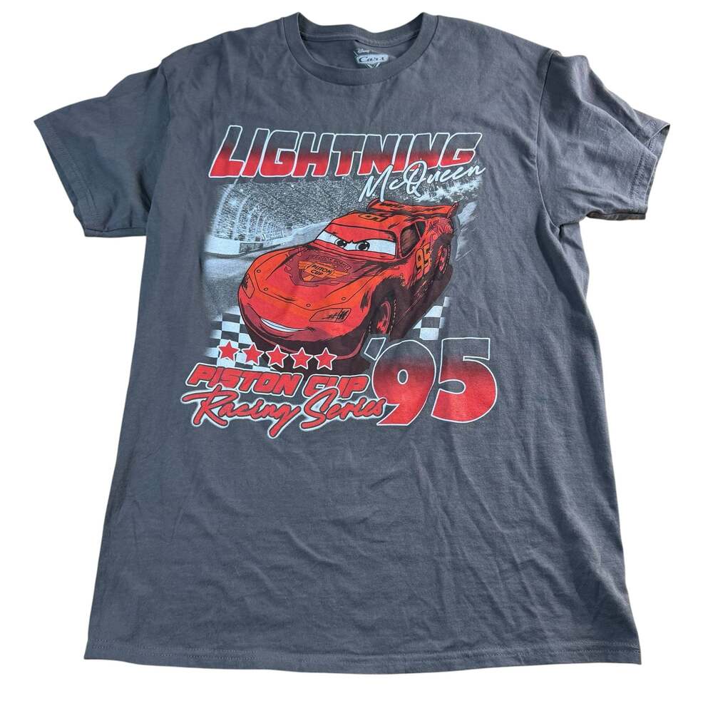 Disney Pixar Cars Lightning McQueen Piston Cup Racing Series Graphic Tee Gray